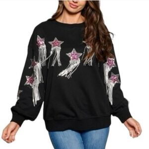Fantastic fawn women's black,pink and silver sweater size over sized sma…